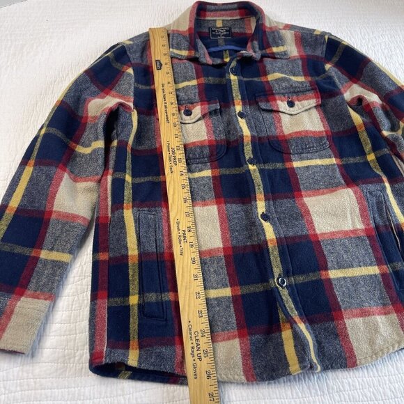Abercrombie & Fitch Flannel Button Down Plaid Cotton Shacket Pockets SZ S Red Bl - Picture 7 of 10
